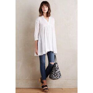 Anthropologie s HD in Paris 100% Cotton White Empire Babydoll Top Women 16 Tunic